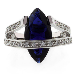 Marquise Cut Sapphire Silver Big Heavy Ring