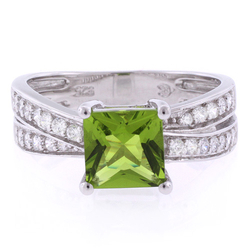 Princess Cut Peridot Silver Ring