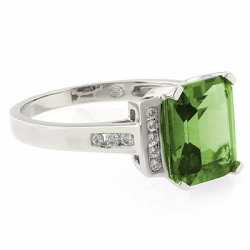 Emerald Cut Peridot Silver Ring