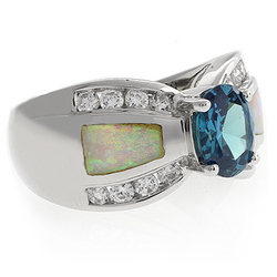 White Opal with Color Changing Alexandrite Silver Ring