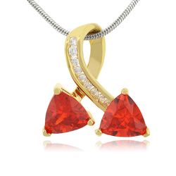 Two Stone Fire Opal Gold Plated Silver Pendant