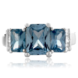 3 Emerald Cut Aquamarine Silver Ring