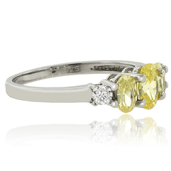 3 Oval Cut Citrine Silver Ring