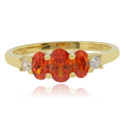 3 Stone Fire Cherry Opal 14k Gold Plated Ring