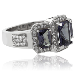 3 Emerald Cut Color Change Alexandrite Silver Ring
