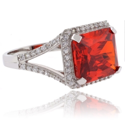 Huge Emerald Cut Fire Cherry Opal Sterling Silver Ring