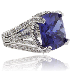 Big Cushion Cut Tanzanite .925 Sterling Silver Ring