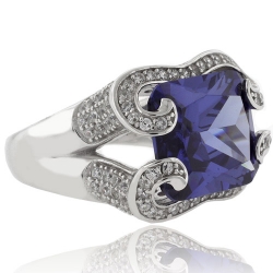 Big Emerald Cut Tanzanite .925 Sterling Silver Ring