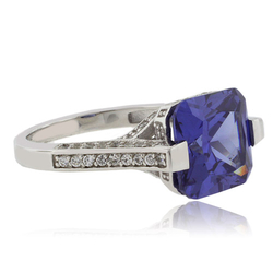 Majestic Princess Cut Tanzanite Silver Ring