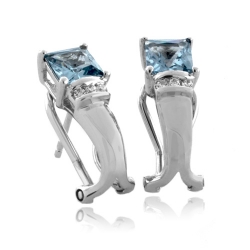 Princess Cut Aquamarine Silver Earrings