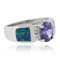 Blue Australian Opal Ring with Tanzanite