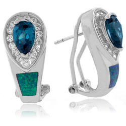 Australian Opal With Alexandrite Pear Cut Silver Earrings