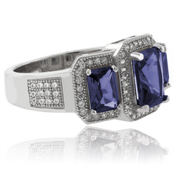 Beautiful 3 Emerald Cut Tanzanite .925 Sterling Silver Ring