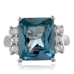 Big Aquamarine Emerald Cut Silver Ring