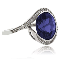 Big Round Cut Tanzanite .925 Sterling Silver Ring