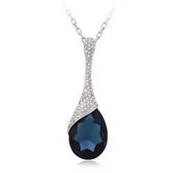 Blue Tear Swarovski Elements 18K White Gold Plated Necklace