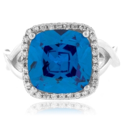 Cushion Cut Blue Topaz Silver Ring