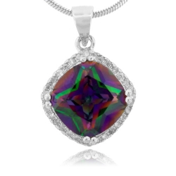 Cushion Cut Mystic Topaz Silver Pendant