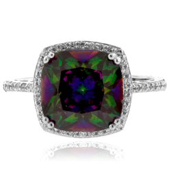 Cushion Cut Mystic Topaz Sterling Silver Ring