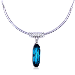 Dark Blue Swarovski Elements 18K White Gold Plated Necklace