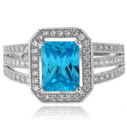 Emerald Cut Blue Topaz Sterling Silver Ring