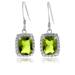 Emerald Cut Peridot Silver Earrings