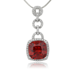 Emerald Cut Fire Cherry Opal Silver Pendant