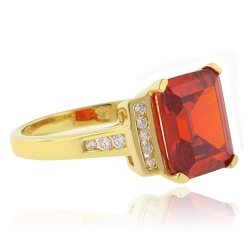 Fire Cherry Opal Emerald Cut Stone Gold Plated Ring