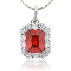 Emerald Cut Fire Opal Silver Pendant