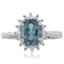 Blue Aquamarine Princess Kate Style Ring