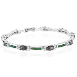 Oval Cut Mystic Topaz And Opal Silver Bracelet
