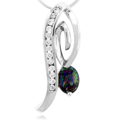 Oval Cut Rainbow Mystic Topaz Sterling Silver Pendant