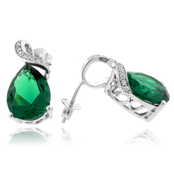 Pear Cut Emerald Sterling Silver Earrings