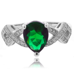 Pear Cut Fashion Emerald Sterling Silver Ring