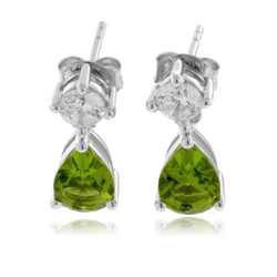 Peridot Pear Cut Silver Earrings