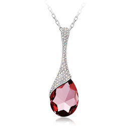 Pink Tear Swarovski Elements 18K White Gold Plated Necklace