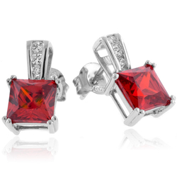 Princess Cut Fire Opal Sterling Silver Earrings