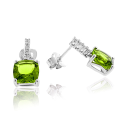 Princess Cut Stone Peridot Silver Earrings