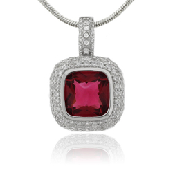 Cushion Cut Tourmaline Silver Pendant