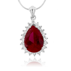 Ruby Pear Cut Stone Sterling Silver Pendant