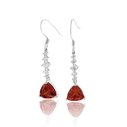 Silver Drop Earrings Trillion Cut Fire Opal