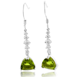 Silver Drop Earrings Trillion Cut Peridot