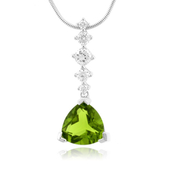 Trillion Cut Peridot Dangling Silver Pendant