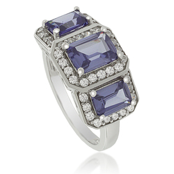 3 Emerald-Cut Tanzanite Sterling Silver Ring