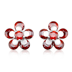 Beautiful Red Flower Shaped Swarovski Crystal Earrings