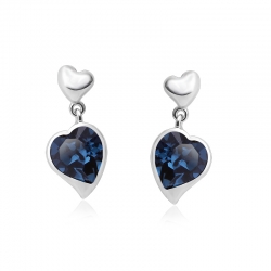 Blue Heart Shaped Swarovski Crystal Drop Earrings