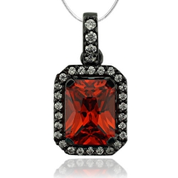 Emerald Cut Fire Opal Pendant With Simulated Diamonds