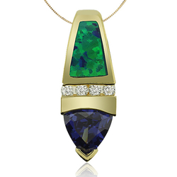 Gold Plated Pendant With Australian Opal and Trillion Cut Tanzanite