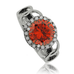 Gorgeous Round Cut Fire Opal Ring With Simulated Diamonds