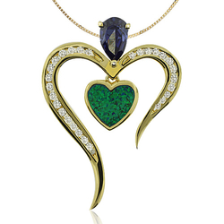 Heart Shape Australian Opal Pendant Whit Drop Cut Tanzanite